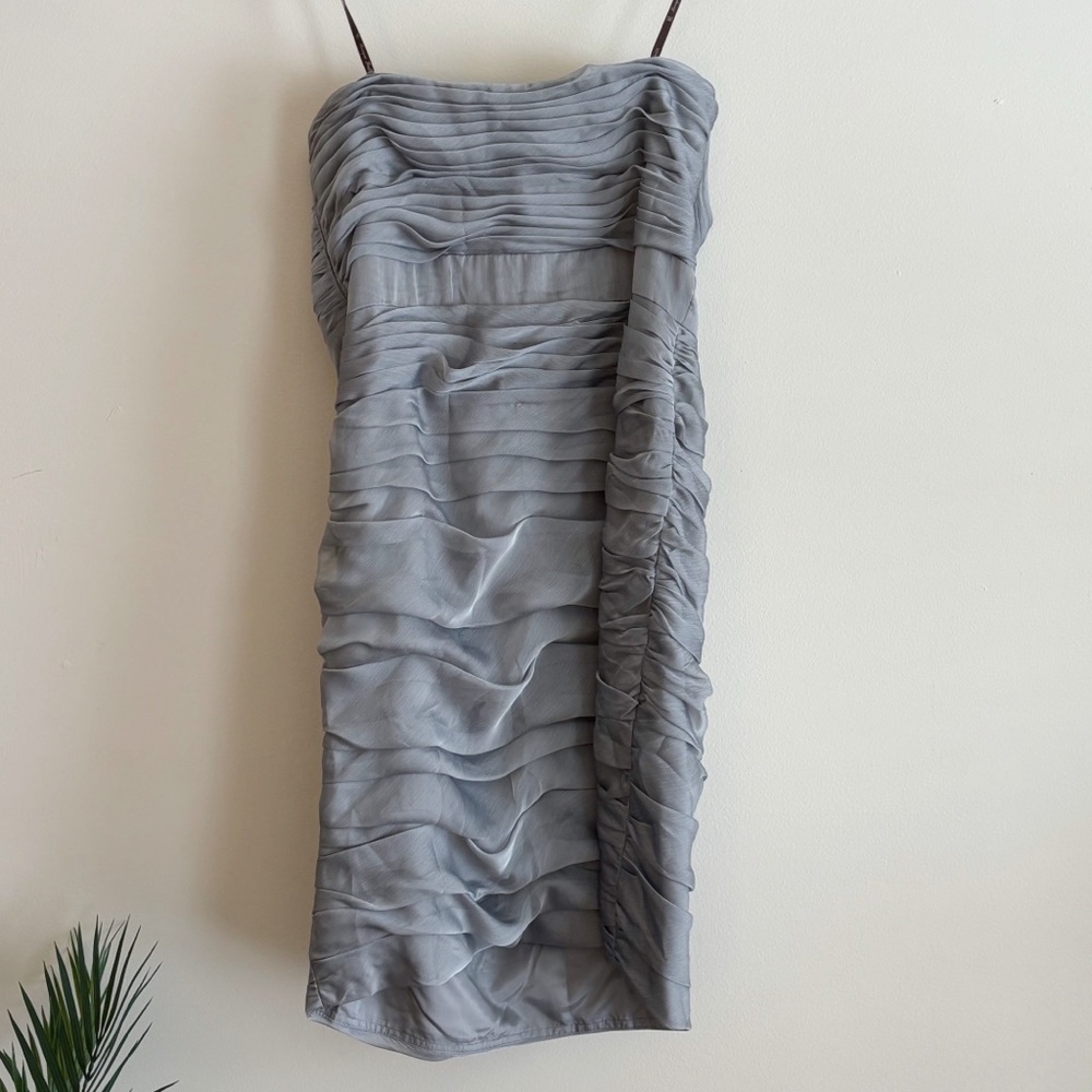Monique Lhuillier Bridesmaids Cationic Ruched Strapless Chiffon Dress Sz 14 NWT - Picture 4 of 10